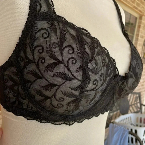 Frederick’s Of Hollywood Black Sheer Embroidered Push Up Underwire Plus Size Bra - Picture 4 of 11
